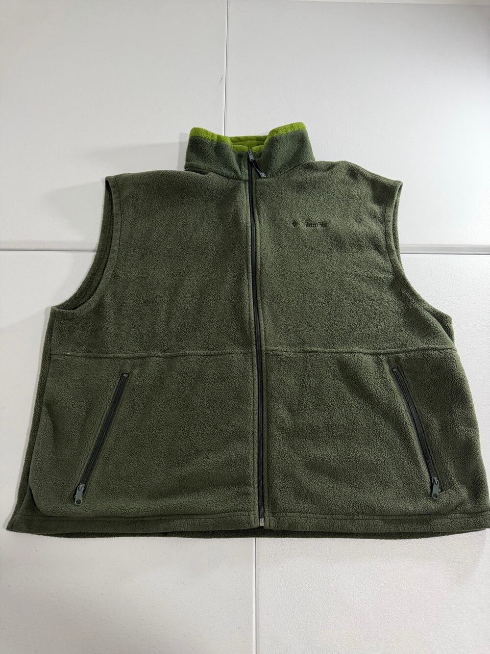 Columbia Fleece Vest Mens XXL Olive Green Full Zip Sleeveless Outdoor